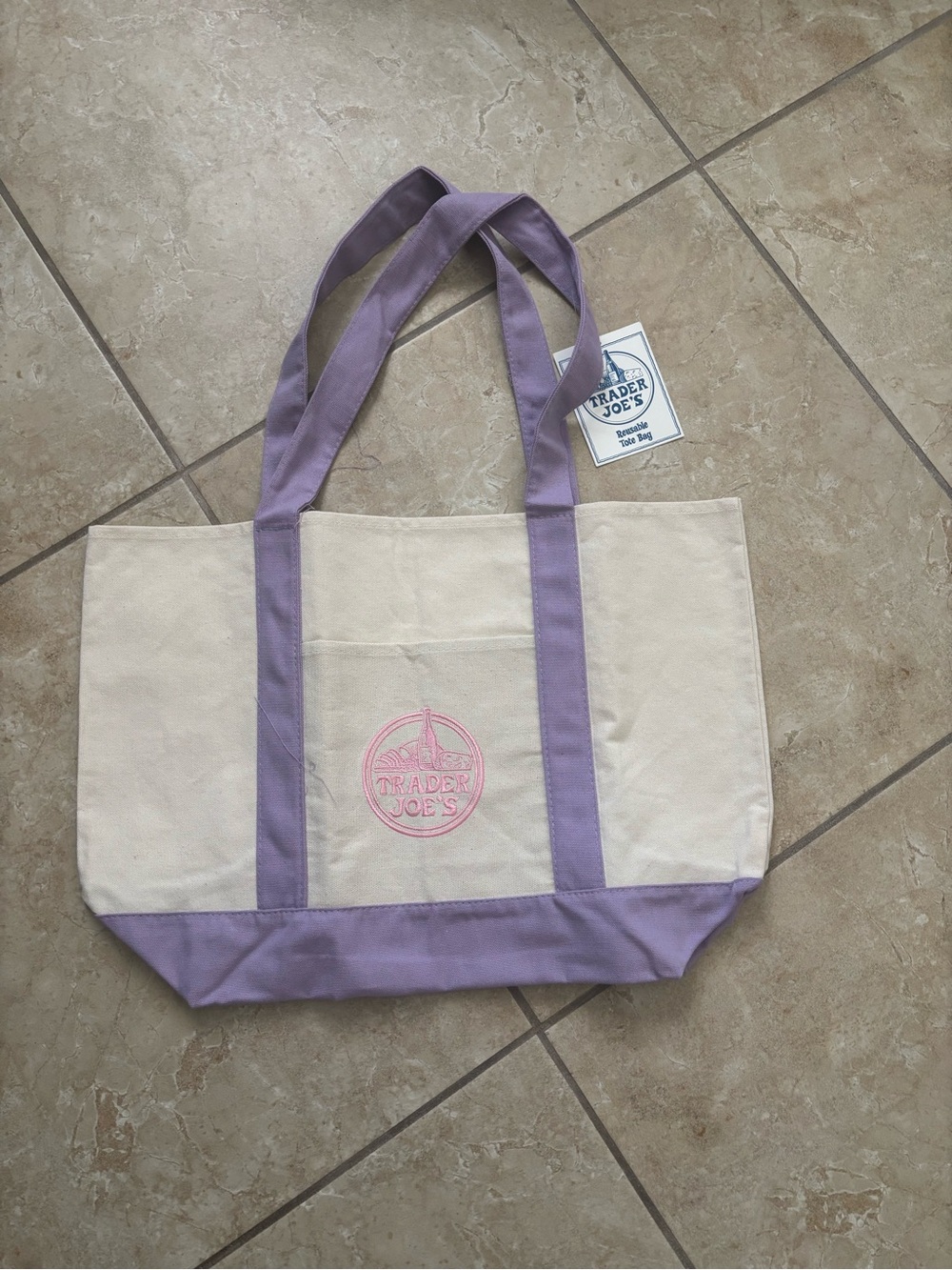 Trader Joe's Lavender & Cream Canvas Tote